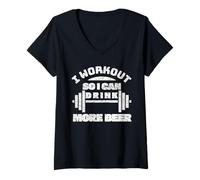 Womens i Workout So I Can Drink More Beer V-Neck T-Shirt