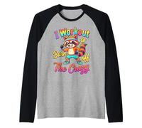 Womens I Workout to Burn Off The Crazy Raccoon Trash Panda Raglan Baseball Tee