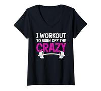 Womens I Workout to Burn Off The Crazy Weightlifting Girls Fitness V-Neck T-Shirt