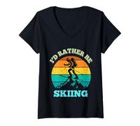 Womens I Would Rather Be Skiing Vintage Ski Lover Winter Sports V-Neck T-Shirt