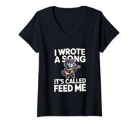 Women's I Wrote A Song It's Called Feed Me Funny Cat V-Neck T-Shirt