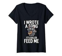 Women's I Wrote A Song It's Called Feed Me Funny Cat V-Neck T-Shirt