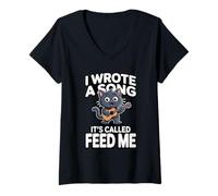 Women's I Wrote A Song It's Called Feed Me Funny Cat V-Neck T-Shirt