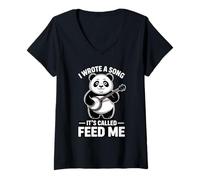 Women's I Wrote A Song It's Called Feed Me Panda V-Neck T-Shirt