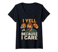 Womens I Yell Because I Care Funny American Football Dad Coach V-Neck T-Shirt