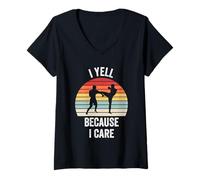 Womens I Yell Because I Care Funny MMA Fighter Dad Coach V-Neck T-Shirt