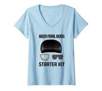 Womens Ibiza Final Boss Starter Kit Funny Meme Club Star Spain UK V-Neck T-Shirt