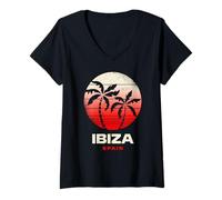 Women's Ibiza Spain Palm Tree Beach Sunset Design V-Neck T-Shirt