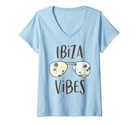 Womens Ibiza Tropical Island Vibes Palm Tree Sunset Sunglasses V-Neck T-Shirt