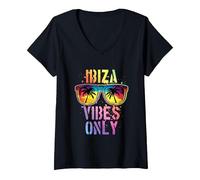 Women's Ibiza Vibes Only | Ibiza Party Quote V-Neck T-Shirt, Black, Medium