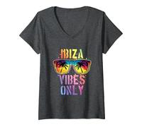Women's Ibiza Vibes Only | Ibiza Party Quote V-Neck T-Shirt, Dark Heather Grey, Large