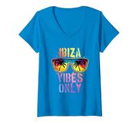 Women's Ibiza Vibes Only | Ibiza Party Quote V-Neck T-Shirt, Sapphire Blue, Large