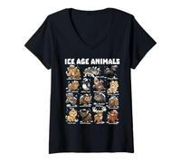 Women's Ice Age Animals Cute Cartoon Prehistoric Animals V-Neck T-Shirt