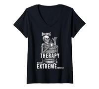 Womens Ice Bath Skeleton Coffe Motiv -Therapy Too Soft? Chill! V-Neck T-Shirt