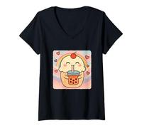 Womens Ice Cream Bubble Tea Lover Cute Anime Kawaii Rainbow V-Neck T-Shirt