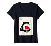 Women's Ice Cream Grumpy Frog Funny Kawaii Japanese V-Neck T-Shirt