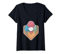 Womens Ice Cream Home Plate Baseball Waffle Cone V-Neck T-Shirt