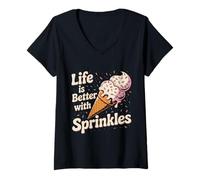Women's Ice Cream Lover Life is Better with Sprinkles V-Neck T-Shirt