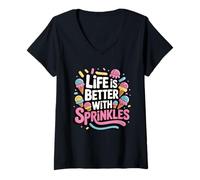 Women's Ice Cream Lover Life is Better with Sprinkles V-Neck T-Shirt