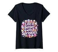 Women's Ice Cream Lover Life is Better with Sprinkles V-Neck T-Shirt