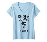Womens Ice Cream Solves All Problems Funny Gift V-Neck T-Shirt