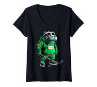 Womens Ice Hockey Hippo V-Neck T-Shirt