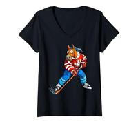 Womens Ice Hockey Horse V-Neck T-Shirt