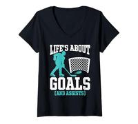 Womens Ice Hockey Life’s About Goals and Assists Funny Humor V-Neck T-Shirt