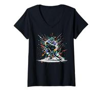 Womens Ice Hockey Player Paint Splatter Art Sports Men Boys Kids V-Neck T-Shirt