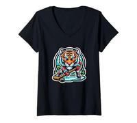 Womens Ice Hockey Tiger Unleash Your Roar V-Neck T-Shirt