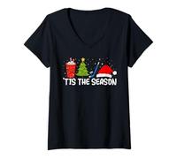 Womens Ice Hockey Tis The Season Funny Christmas Hockey Fan Player V-Neck T-Shirt