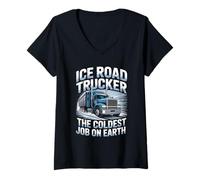 Womens Ice Road Trucker The Coldest Job On Earth Frozen Freight V-Neck T-Shirt