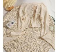 Women's Ice Silk Cardigan Lightweight Open Front Knit Sweater Thin Summer Beach Cover Up Casual Office Bolero Jacket,For Spring Autumn(L Beige)