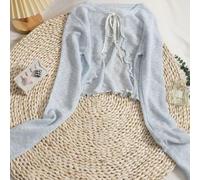 Women's Ice Silk Cardigan Lightweight Open Front Knit Sweater Thin Summer Beach Cover Up Casual Office Bolero Jacket,For Spring Autumn(S Blue)