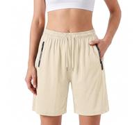 Women's Ice Silk Cooling Shorts, Breathable Quick Dry Sport Shorts with Zipper Pockets, Ultra Stretch Gym Running Casual Summer Shorts for Ladies (UK, Alpha, XL, Regular, Regular, Khaki)