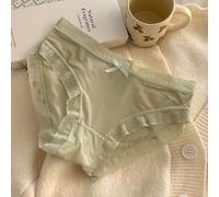Women's Ice Silk Polyester Briefs with Lace Trim Mid-Waist Style for Comfortable Daily Wear All Year Round (M Green)