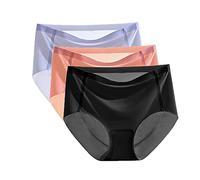 Womens Ice Silk Underwear Sexy Seamless Panties Low Waist Bikini Briefs Ladies Hipster Ice Silk Panty (3PCS,L)