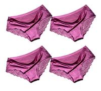 Womens Ice Silky Underwear Sexy lace Panties Mid Waist Ladies Hipster Bikini Briefs Pack of 4 (as8, numeric, numeric_6, numeric_8, regular, regular, Burgundy)