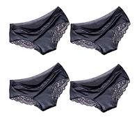 Womens Ice Silky Underwear Sexy lace Panties Mid Waist Ladies Hipster Bikini Briefs Pack of 4 (as8, numeric, numeric_6, numeric_8, regular, regular, Black)