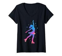Womens Ice Skating Rainbow Girl Figure Skater Sparkle Winter Sports V-Neck T-Shirt