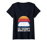 Women's Ice Therapy Works Better Hockey Rink Sunset V-Neck T-Shirt