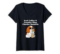 Women's Iced Coffee and Cavalier King Charles Spaniels V-Neck T-Shirt