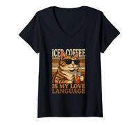 Women's Iced Coffee is My Love Language Cat Lover V-Neck T-Shirt