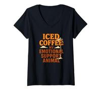 Womens Iced Coffee My Emotional Support Animal Funny V-Neck T-Shirt