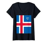 Womens Iceland Flag Icelandic Heart Proud Heritage National Day V-Neck T-Shirt