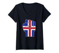 Womens Iceland Flag Raised Fist Icelandic Resilience Islanders V-Neck T-Shirt
