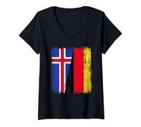 Womens Iceland Germany Half Flag Icelandic German Unity Pride V-Neck T-Shirt