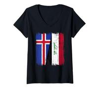 Womens Iceland Iraq Half Flag Icelandic Iraqi Jersey V-Neck T-Shirt