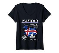 Womens Iceland - Island Flag - Arctic Circle - Viking Ship & Vegvís V-Neck T-Shirt