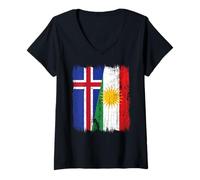 Womens Iceland Kurdistan Half Flag Icelandic Kurdish Jersey V-Neck T-Shirt